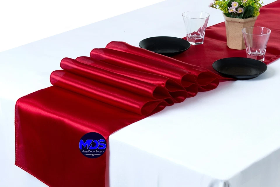 12 Satin Table Runners Silky Chair Sashes Bows wedding party decoration 12"X108" - Image 2 of 4