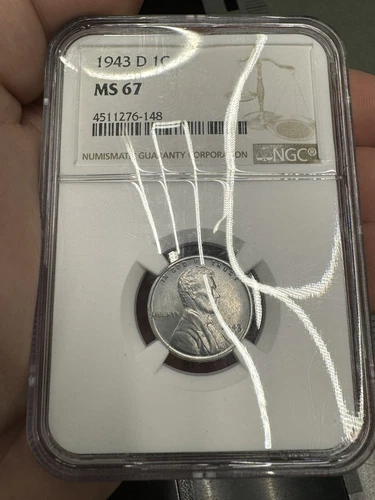 1943 D 1C Lincoln Steel Wheat Cent NGC MS 67