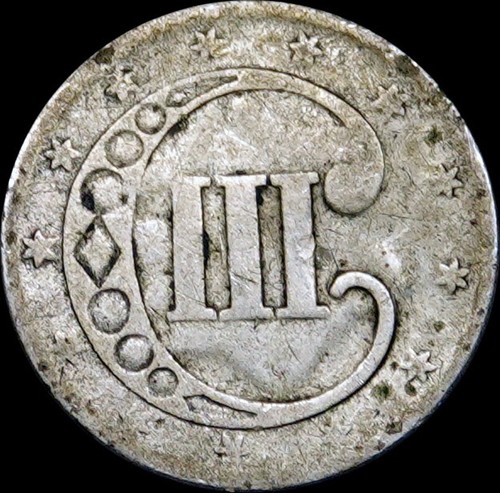 1852 Three Cent Silver Piece / Type 1 Trime / AG-Good / Cleaned - Picture 3 of 5