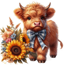 Wall Decal Sticker Sunflowers Highland Cow Wall Sticker 18X18cm Large
