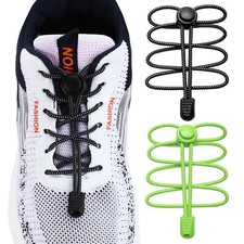 2 Pairs Elastic No Tie Shoelaces with Lock Fits Adult Kids Shoes Black/Green
