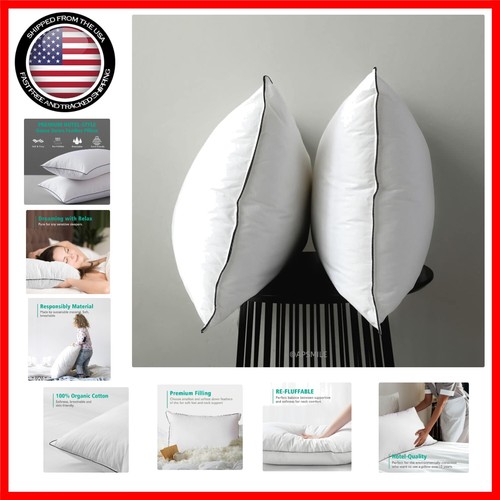Luxury Queen Size Feather Down Pillows Set - Soft, Medium Support & Stylish