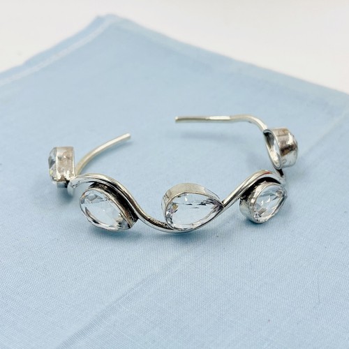 925 Sterling Silver Rose Cut White Topaz Gemstone Handmade Jewelry Cuff Bracelet