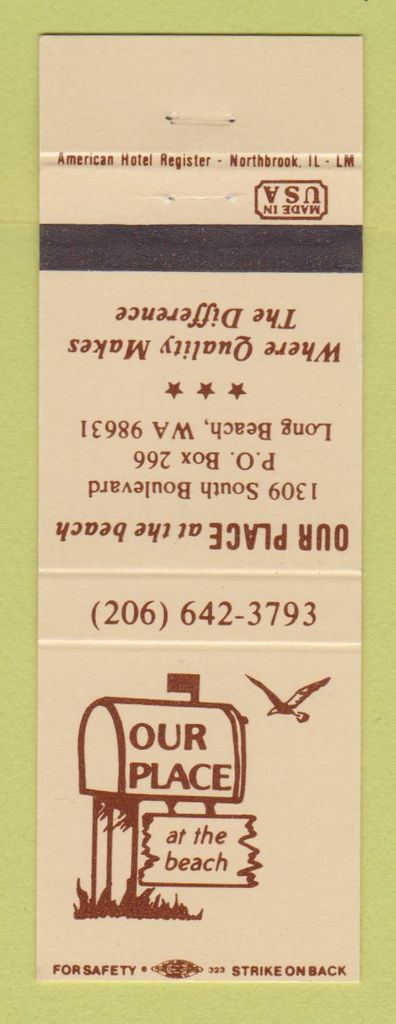 Matchbook Cover from Our Place Restaurant in Long Beach WA