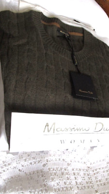 100 % Kaschmir JUMPER Massimo Dutti Flasche grüner Kabelpullover UK14 US10 brandneu mit Etikett