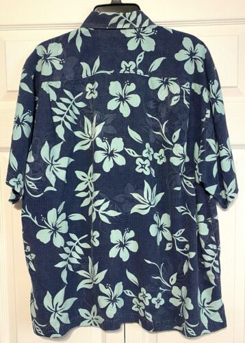 Tommy Bahama Silk Shirt Hawaiian Aloha Floral Hibiscus Men’s XL Blue Green - Picture 2 of 4
