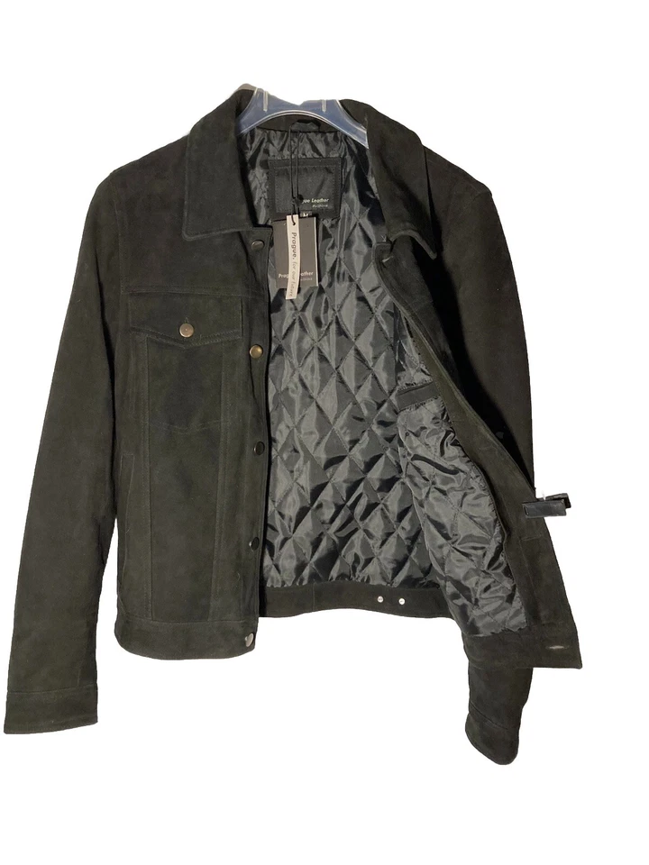 PRAGUE LEATHER Womens M Black Suede Quilt Insulated Trucker Jacket-New With Tags - Image 3 of 4