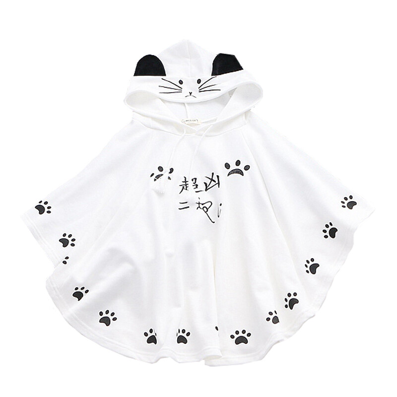 トップス 00s L.G.B. poncho hoodie japanese label Lady Girls Cloak Hoodies Cute Hooded Cat Embroidery Loose