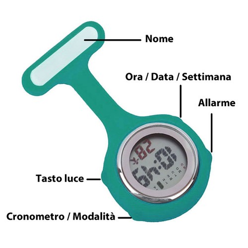 OROLOGIO INFERMIERE DIGITALE DOTTORESSA SPILLA NERO TASCA BIANCO FUCSIA BLU ot - Foto 5 di 8