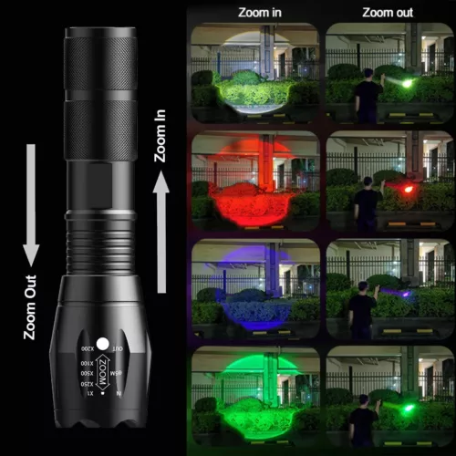 Taktisch 4 in 1 Zoom RGBW Rot Grün Blau Weiß Taschenlampe Licht LED Jagd Lampe - Bild 3 von 12