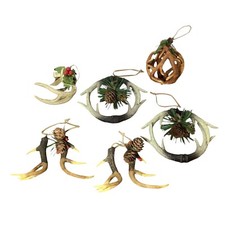 Lot Of 6 Faux Deer Antler Resin Christmas Ornaments, Holiday Hunting Hunter Stag