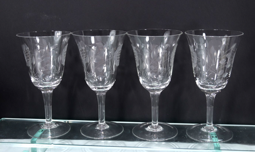 Lot(s) of 4 W.J. Hughes CORNFLOWER Optic Wine Glasses 8 ounce 6 1/2" MINT! - Picture 10 of 10