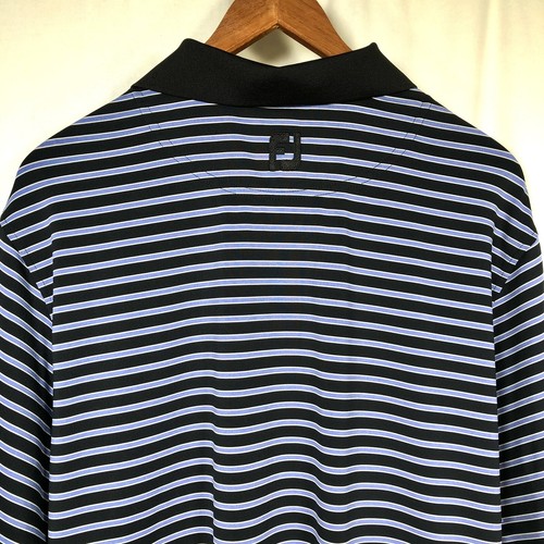 FootJoy Golf Polo Shirt Mens L Performance Black Purple Striped Short Sleeve EUC - Picture 6 of 11