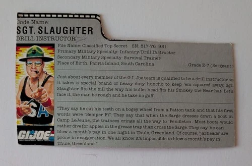 Vintage GI Joe 1985 SGT SLAUGHTER  Mail-Away File Card