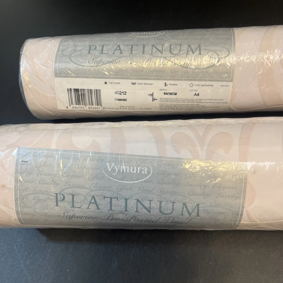 2 Vtg Vymura Platinum Wallpaper 56 Sq Ft Each Pink Textured Vinyl Floral Lot NOS - Image 3 of 4