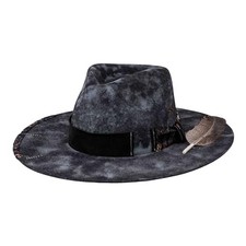 Vintage Wide Brim Fedora Hats 100 Wool Stiff Felt Hat 7 3/8 Retro Black