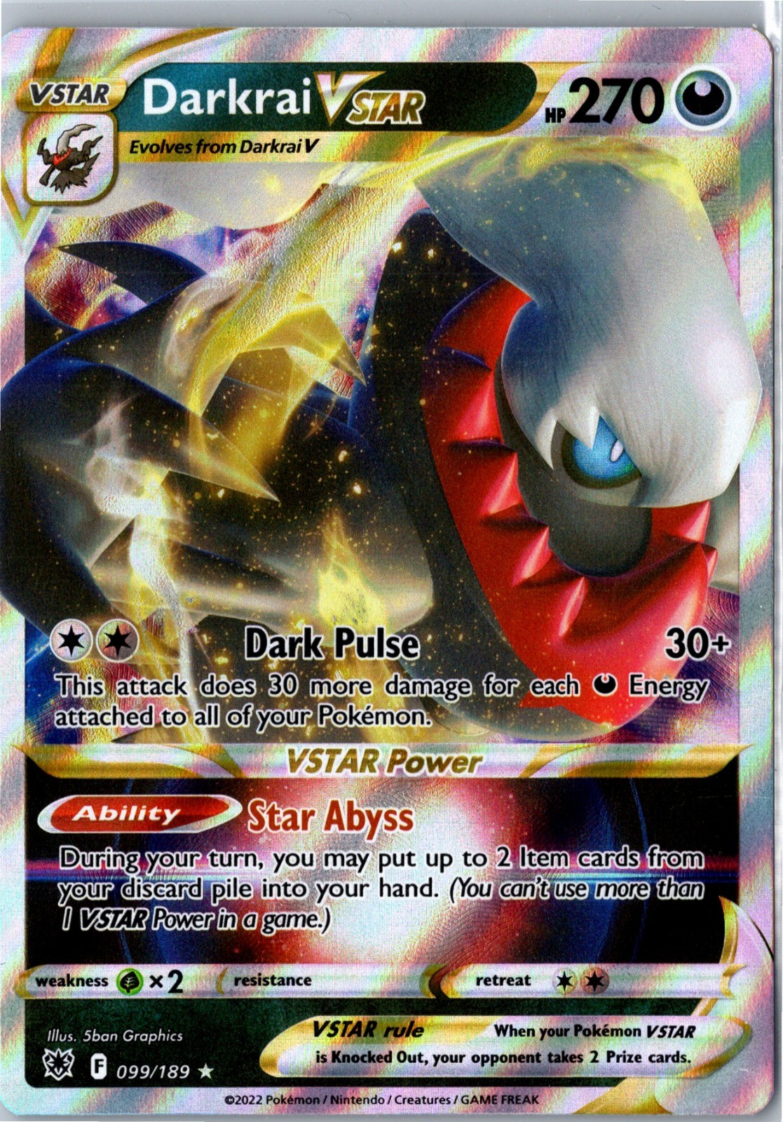 Pokemon 2022 Darkrai VSTAR Ultra Rare Holo SWSH10 099/189 NM