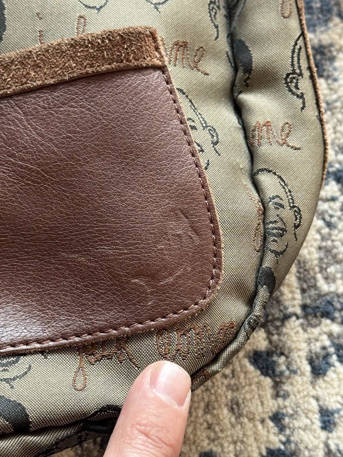 Vintage Jack Gomme Paris “Faces” Nylon & Leather Top Handle Purse Made In France