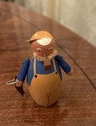 Vtg Miniature Swedish Hand Carved, Painted Wood Fisherman Figurine w Pipe, Fish — photo 1