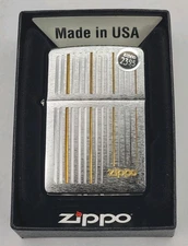 Zippo And Lines Polished Chrome Vertical Lines With Box - New / Sealed 28646