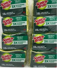 3M Scotch-Brite Heavy Duty Scrub Sponge Yellow Green 3 Count Each =24 Easy Lot