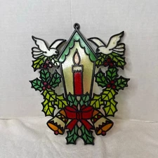 Vintage 80s Crystalline Christmas Lantern Plastic Stained Glass Look Suncatcher