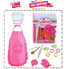 Delightful 13-Piece Kids Cooking Set - Includes Apron  Chef Hat for Girls