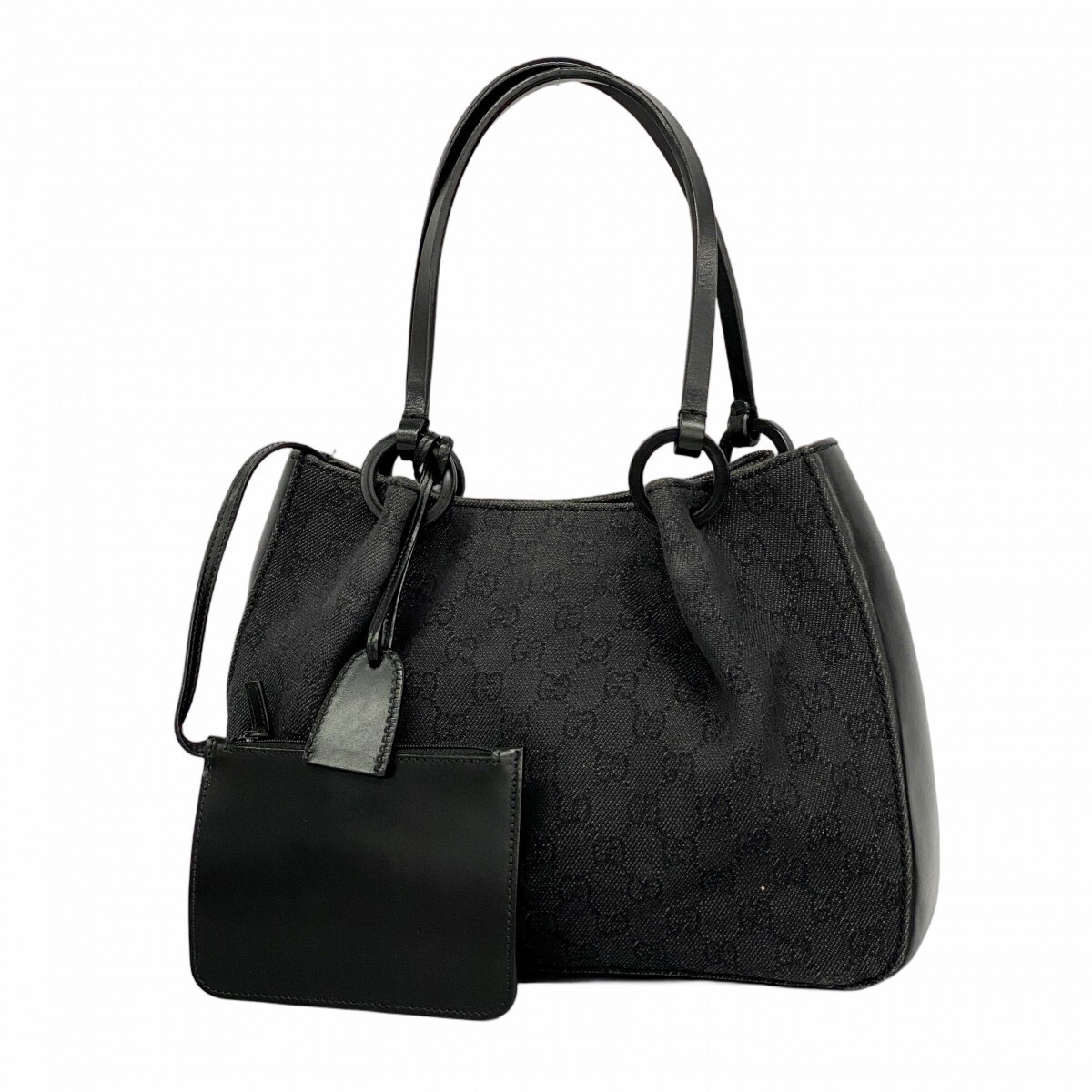 GUCCI GG Canvas Tote Bag in Black with Silver Hardware 168237
