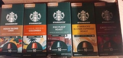 Starbucks Nespresso Coffee Variety Pods Capsules 5 Pack - 10 of Each - 50 Total