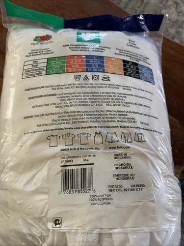 2009 Fruit of the Loom 7 Pk Mens Cotton Briefs Underwear White 3XL Full Cut NEW - Picture 5 of 8