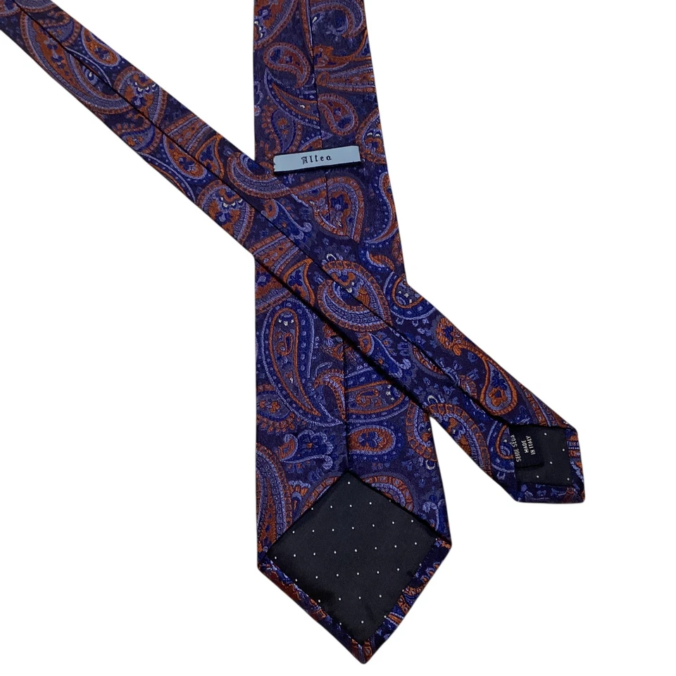 Corbata ALTEA Hombre 100% Seda XL 61 1/4" ITALIA Diseñador PAISLEY Azul/Naranja Usada en Excelente Condición Foto 3 de 3