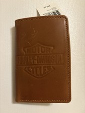 Harley Davidson Tri-Fold Wallet Leather Cognac w/RFID Technology New w/Gift Box