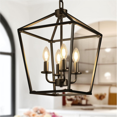 L LOHAS Industrial 4-Light Black Farmhouse Chandelier for Dining & Kitchen
