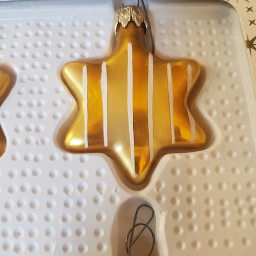 Vintage Sears Roebuck Christmas Tree Ornaments Striped Gold Glass Stars 4 Pack - Picture 4 of 16