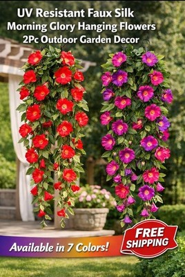 UV Resistant Morning Glory Hanging Flowers 2Pc Outdoor Decor 7 Colors