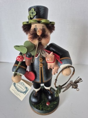 Kathe Wohlfahrt Holzknoddl Wooden Germany Lucky Pig Incense Smoker Burner Figure