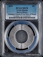 2022 Cook Islands 1oz Silver Secret Heart Antique FDI - PCGS MS70