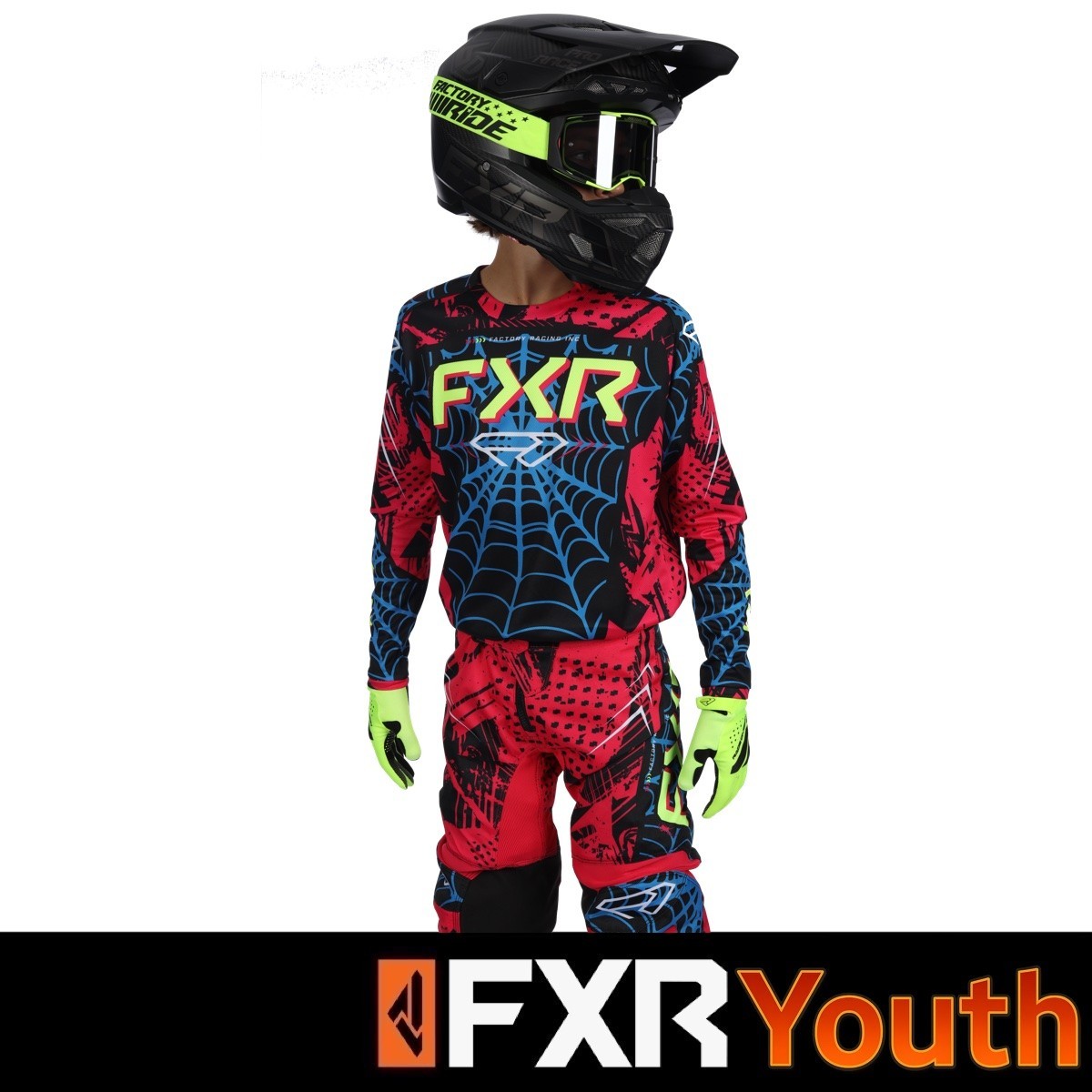 2026 FXR YOUTH Motocross Kit Combo BOYS FXR MX Spiderman MX Kit