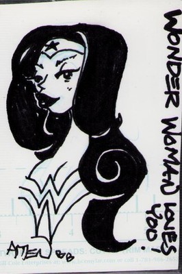 Wonder Woman Hand Drawn Sketch Card - Signed 2007 By Samax Randolph