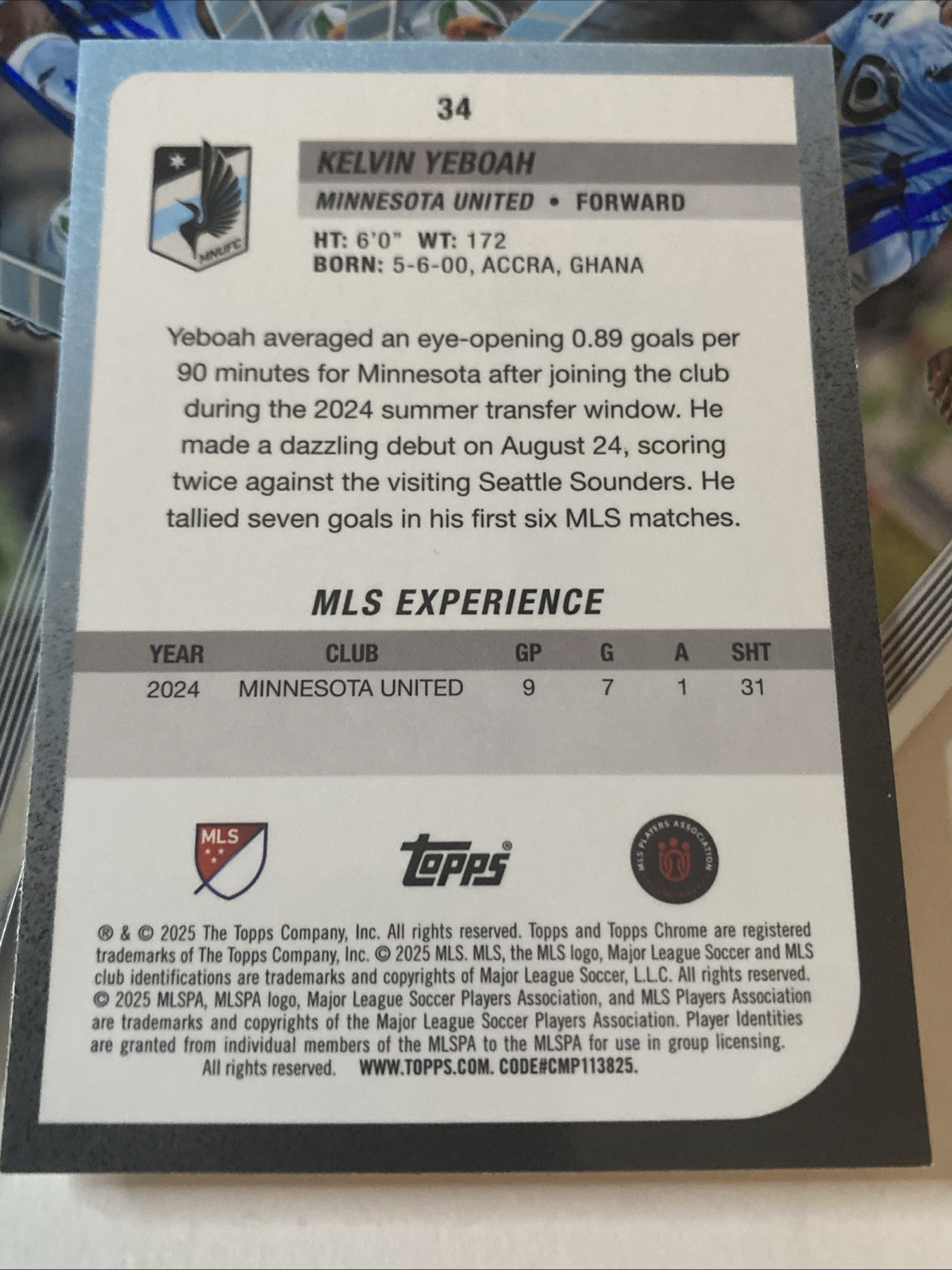 Kelvin Yeboah Auto 2025 Topps Chrome MLS Minnesota United  view 2