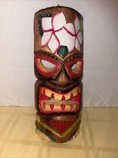 12x5  indonesian wooden carved tiki mask,hanger on back,pineapple on
