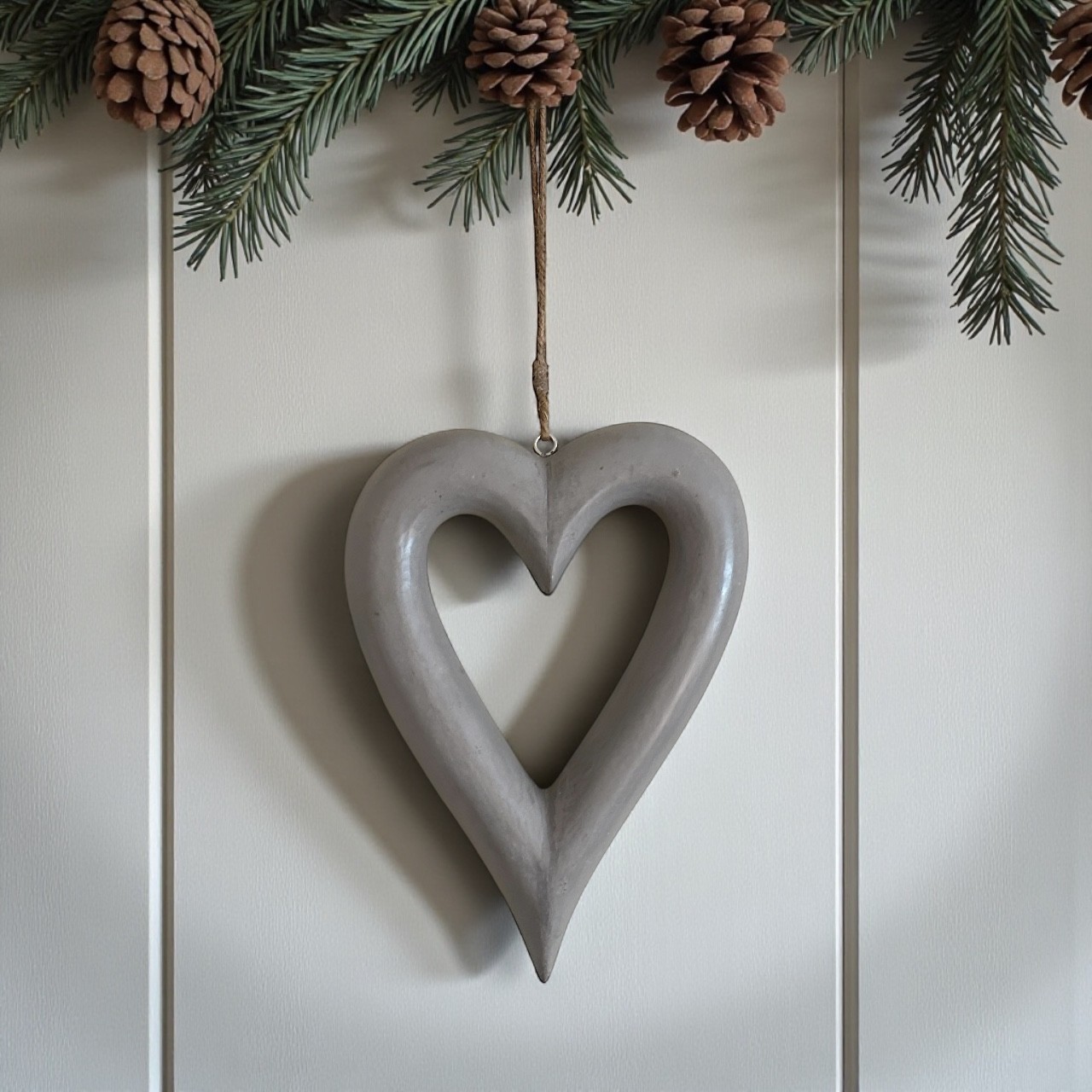 Grey Shabby Chic Chubby Hanging Heart