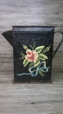 vintage dry Laundry tin toleware soap powder pitcher dispenser hand painted  Z50
