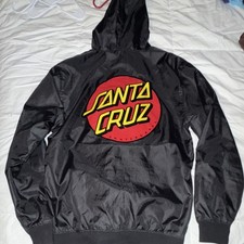 Santa Cruz Windbreaker Jacket Hooded Full Zip Black Logo Men's Skateboarding