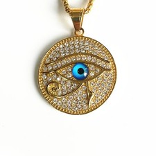 Ancient Egyptian Eye of Horus Necklace Gold Tone Stainless Steel Pendant 60cm