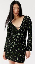 Urban Outfitters Sammie Long Sleeve Mini Dress S V-Neck Open Back Tie
