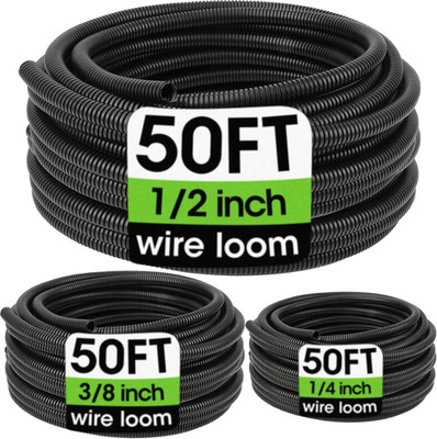 Wire Loom 1/4'', 1/2'', 3/8 Inch X 50 FT, Split Wire Loom Tubing Wire Conduit, Ca