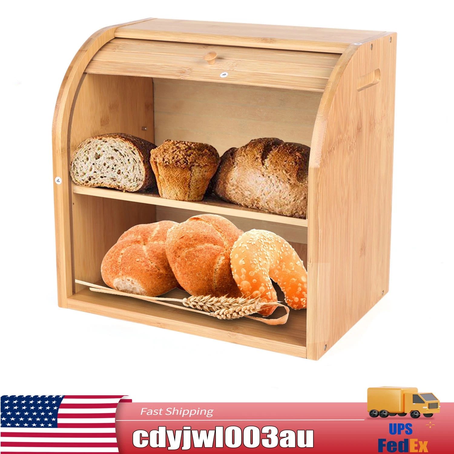 2-Layer Bread Box Bread Keeper Bamboo Wood With Lid Kitchen Storage Containers