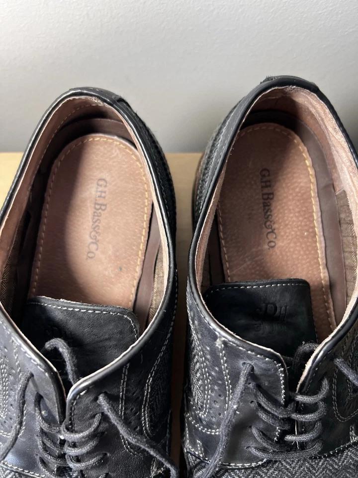 Zapatos GH Bass & Co para Hombres 13 D Punta de Ala Oxfords Vestido Cuero Negro Con Cordones Foto 4 de 4