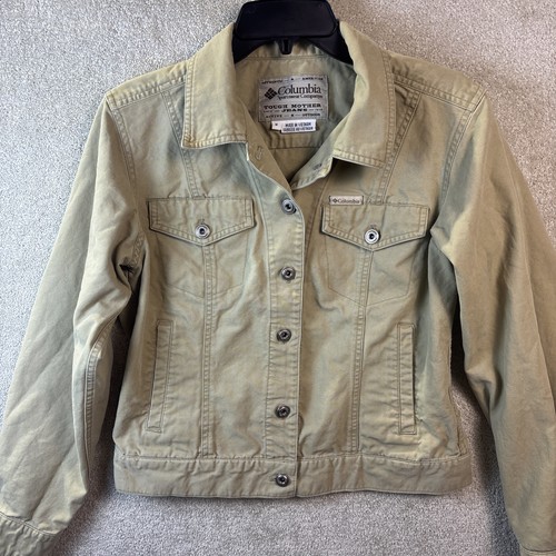 Columbia Tough Mother Jeans Jacket Womens Medium Khaki Tan Canvas Utility AL3015